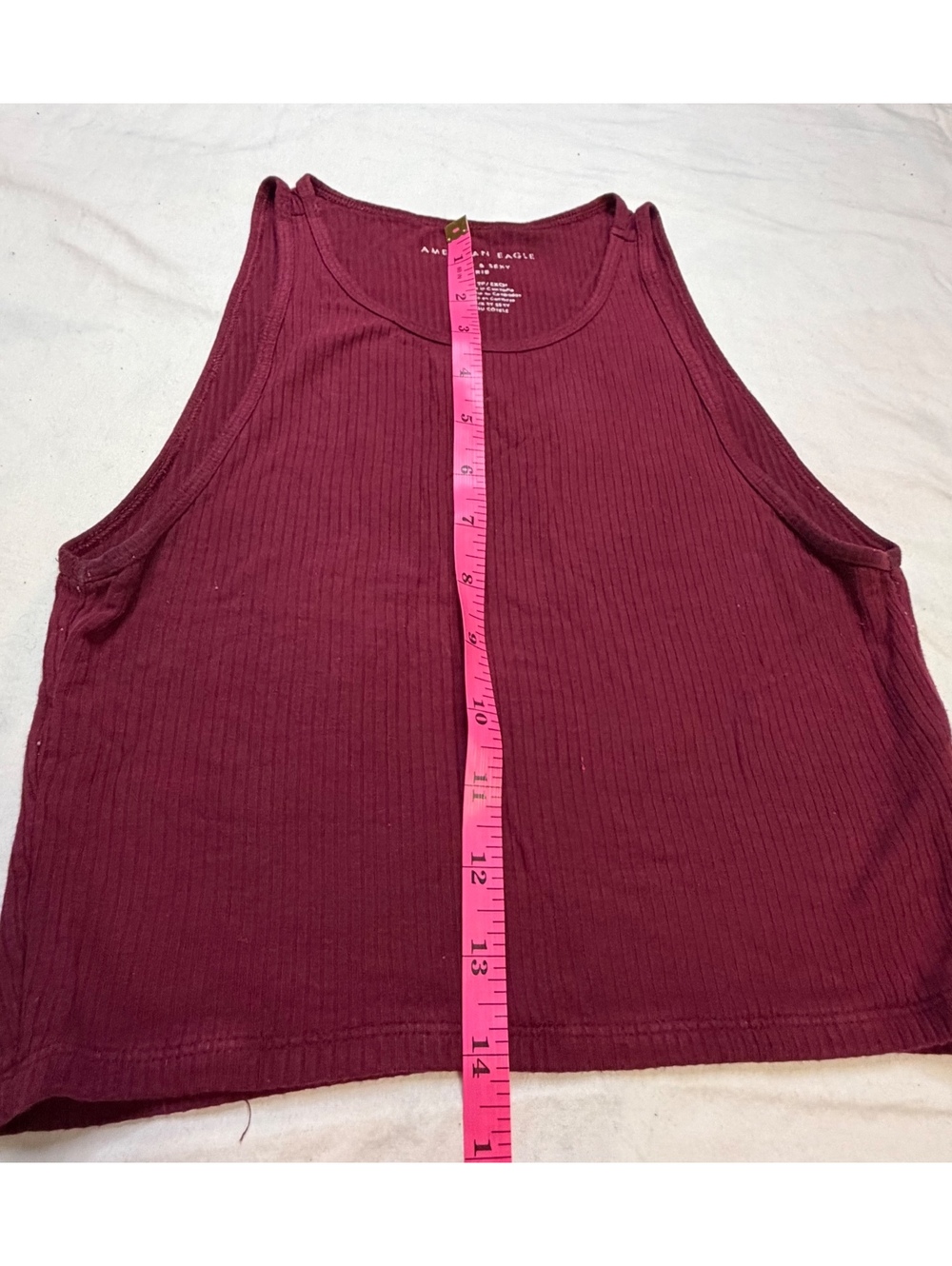 AE Soft and Sexy Maroon High Neck Ribbed Cropped Tank XS - Picture 3 of 6